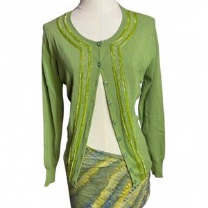 Vintage LOULOU Beaded Cardigan – Light Green – Size M